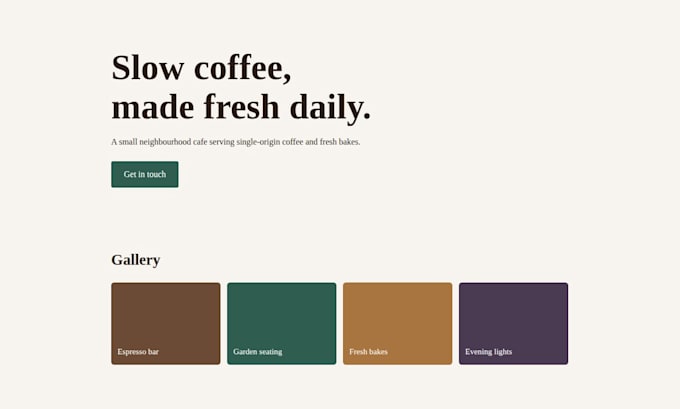 design a simple one page website with HTML and CSS