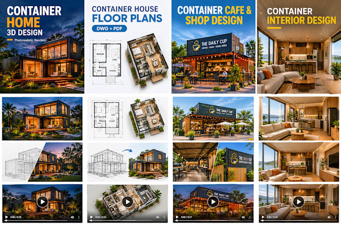 design a shipping container home with 3d exterior rendering