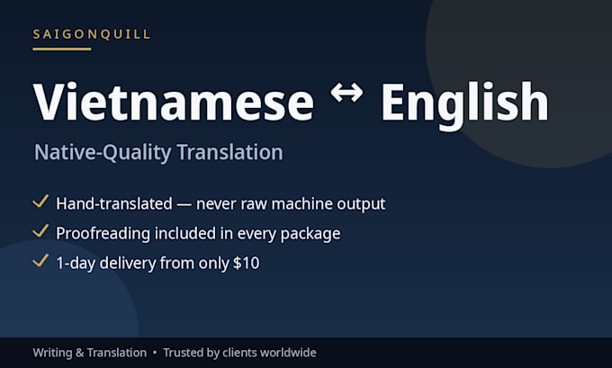 translate between vietnamese and english with native quality
