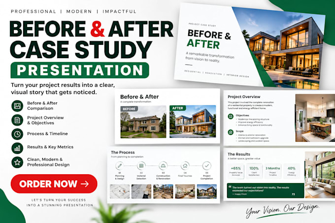 design before and after case study presentation, portfolio and project deck