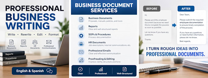 professionally write, rewrite and format business documents