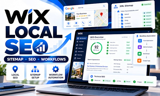 do wix local seo, sitemap setup and workflow automation