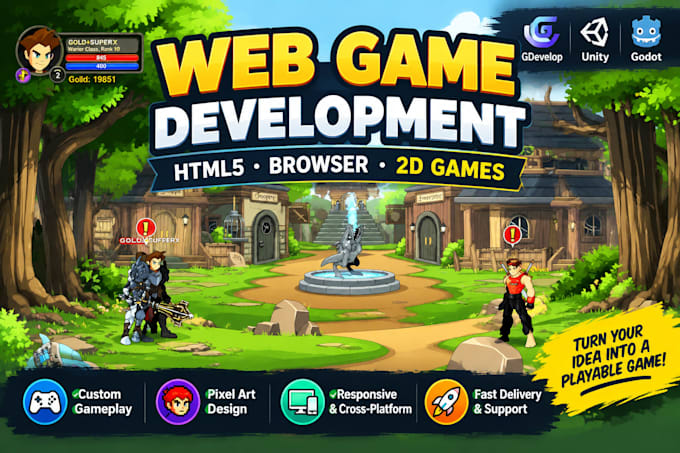 create a custom 2d web game, HTML5 browser game, and online game