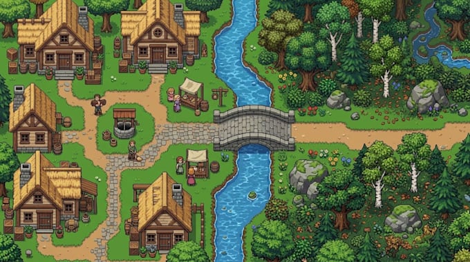 create 8bit 16bit pixel art background top down tileset tilemap rpg game assets