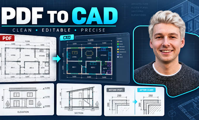 convert PDF to cad dwg and redraw architectural plans accurately