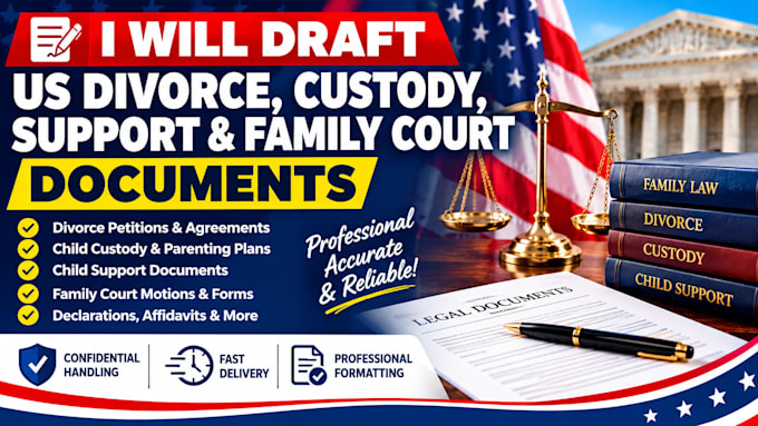 draft US divorce, custody, support and family court documents