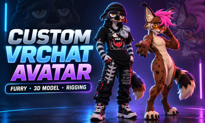 create custom furry vrchat avatar, 3d model, rigging and texture