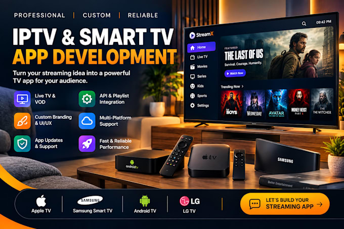 build iptv apps for android TV, apple TV and smart tvs