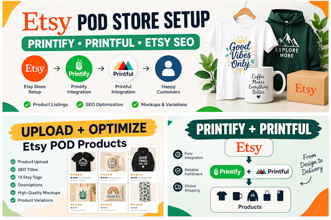 set up etsy pod store with printify, printful and etsy SEO