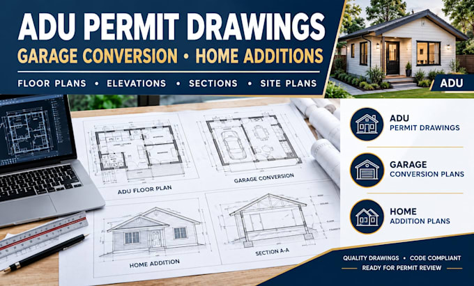 create adu permit drawings garage conversation and addition plan