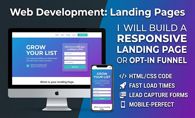 build a responsive landing page or opt in funnel in HTML CSS
