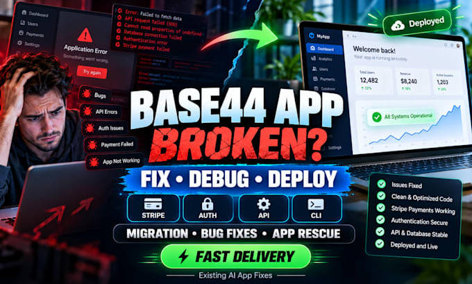 fix base44 app errors stripe auth API deployment migration cli npx base44 expert
