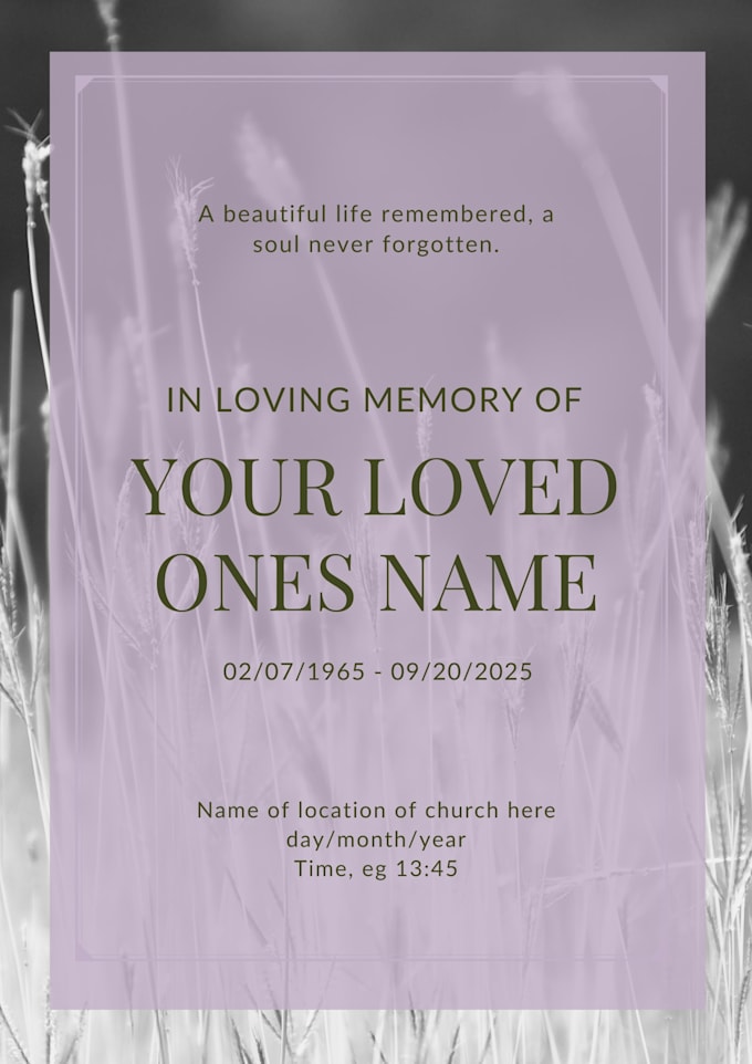 design an elegant funeral program or obituary flyer in 24 hours