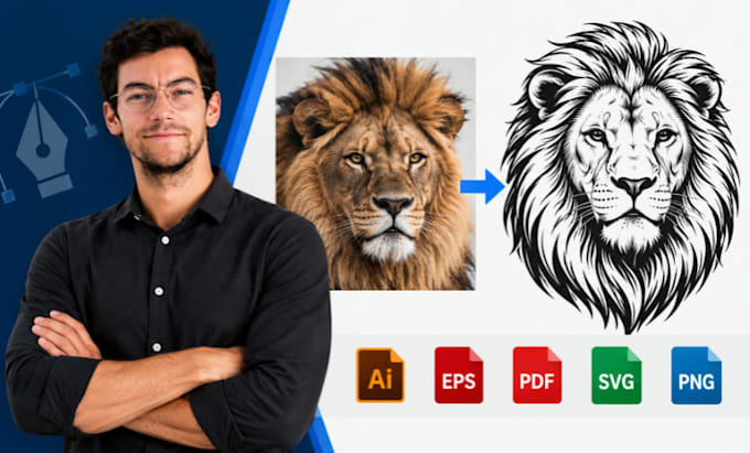 convert image to vector line art, create clean outline svg, eps for printing
