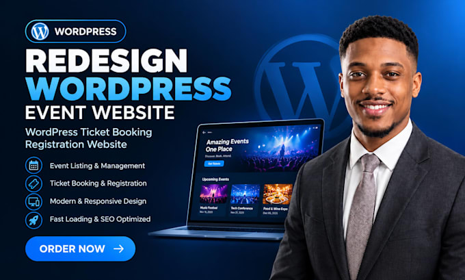 redesign wordpress event website, wordpress ticket booking registration website