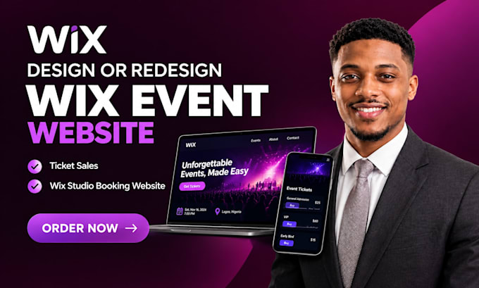 design or redesign wix event website, ticket sales wix studio booking website