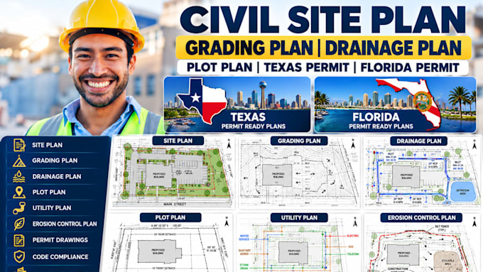 civil site plan grading plan drainage plan plot plan texas permit florida permit