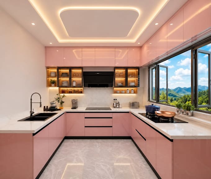 design kitchen, wardrobe, cabinet, with 3d and 2d drawing