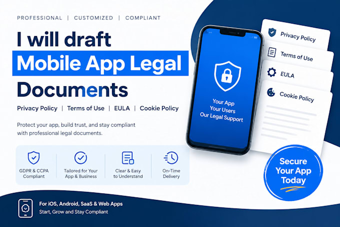 draft mobile app privacy policy, terms of use, eula and cookie policy