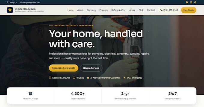 build a professional handyman website with admin panel