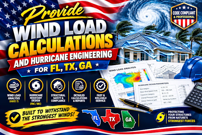 provide wind load calculations and hurricane engineering for fl, tx, ga