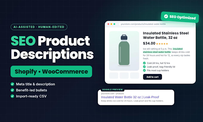 write SEO product descriptions for your shopify or woocommerce store