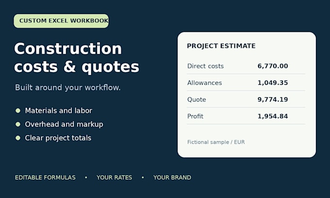 build a construction cost estimate and quote spreadsheet in excel