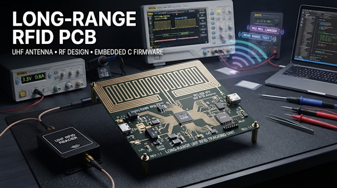 design long range rfid tracking pcb, uhf antenna and embedded c firmware