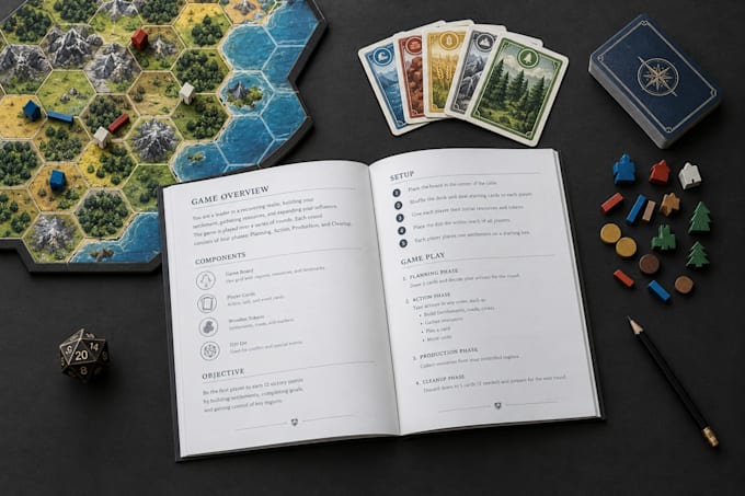 design your board game, card game, tabletop game  rulebook