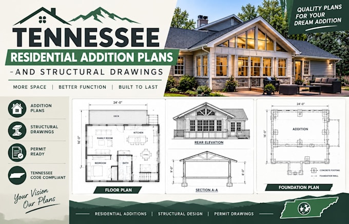 draw tennessee residential addition plans and structural drawings