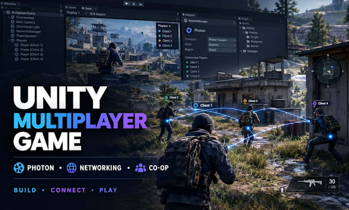 develop a multiplayer game in unity with photon or networking