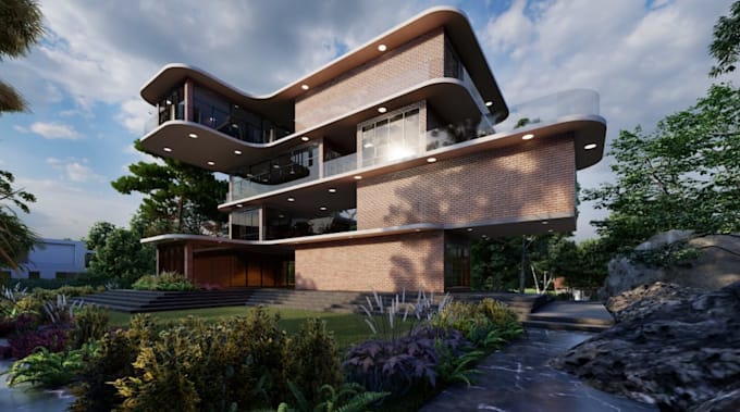 render 3d structure,cantilevered architecture,3d masonry facades, faculties, fbx
