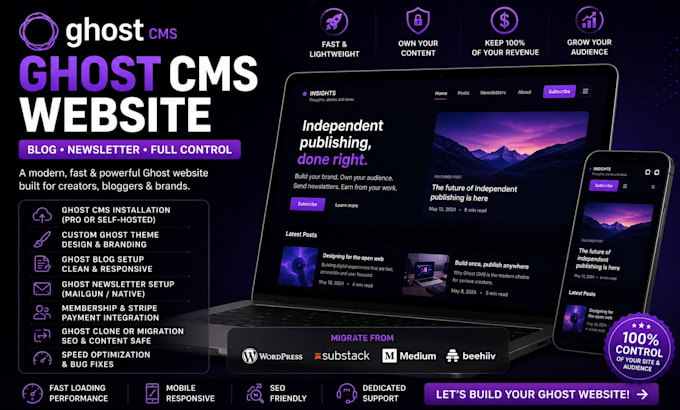 build ghost cms website, blog, newsletter, ghost themes or clone ghost website