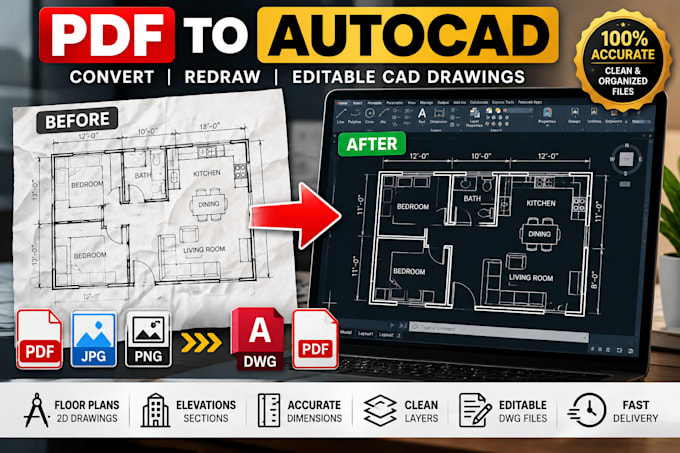 convert PDF sketch or image to autocad architectural drawing