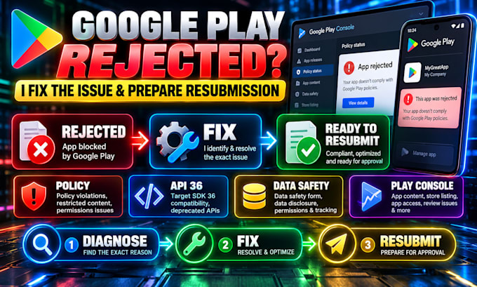 fix google play console app rejection policy violation android publish