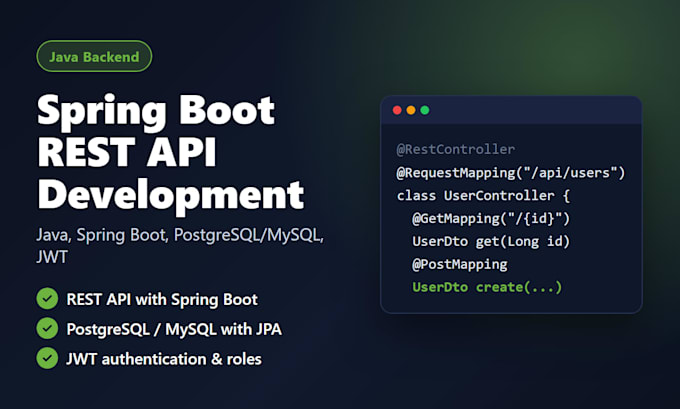 develop a spring boot rest api for your application