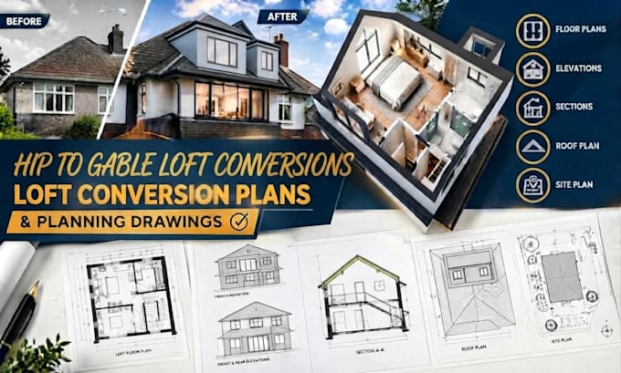 create hip to gable loft conversion plans and planning drawings for application