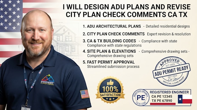 design adu plans and revise city plan check comments ca tx