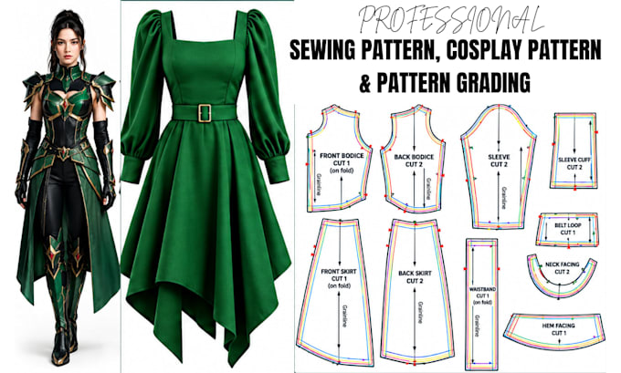 create sewing pattern, cosplay pattern, pattern grading for any type of garment