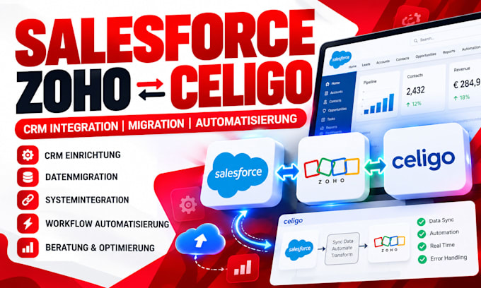 do salesforce, zoho, celigo integration, automatisierung, migration, einrichten