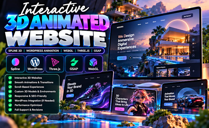 interactive 3d animated website spline 3d wordpress animation webgl threejs gsap