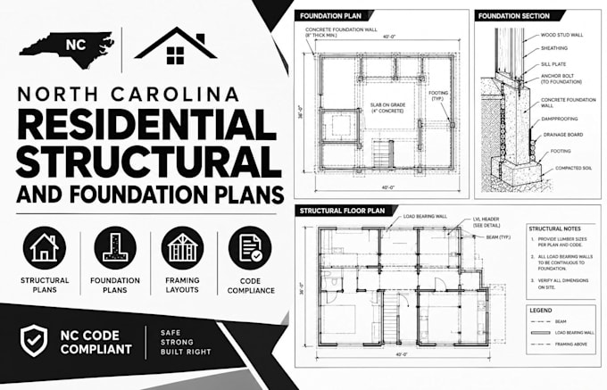 provide north carolina residential structural and foundation plans