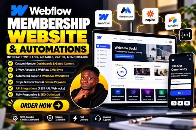 do webflow membership website integrate with apis, airtable, zapier, memberstack