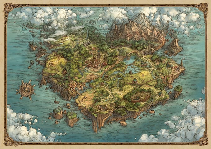 draw fantasy map or ship illustration with cool details