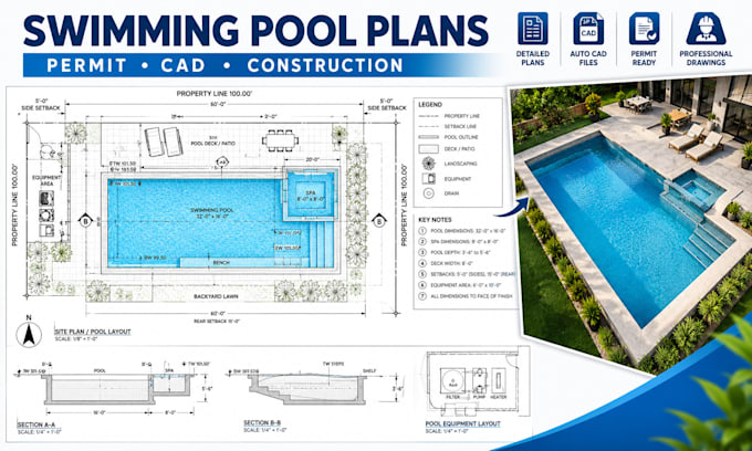 design swimming pool permit plans and cad drawings
