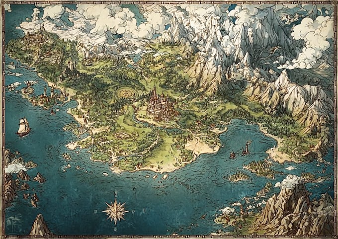 create a stunning fantasy map landscape illustration
