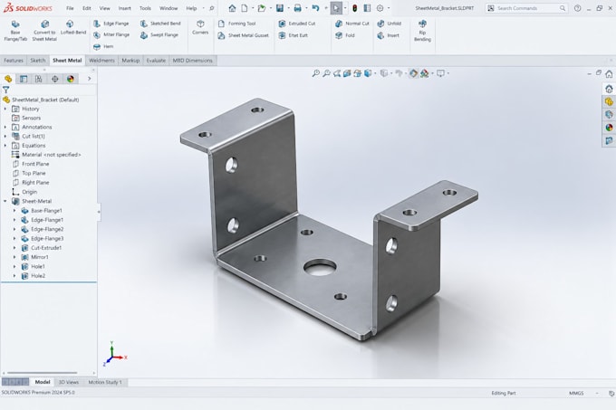 design sheet metal brackets, dxf flat patterns and laser cutting files drawings