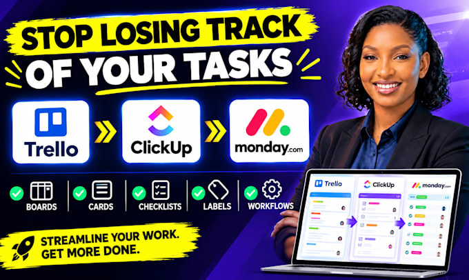 migrate trello to clickup monday com with boards card checklist labels workflows