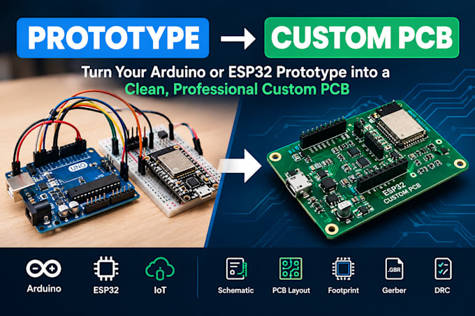 turn your arduino or esp32 prototype into a custom pcb