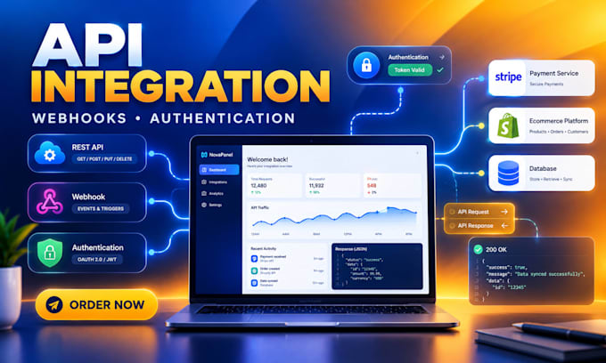 integrate third party API, webhooks and authentication